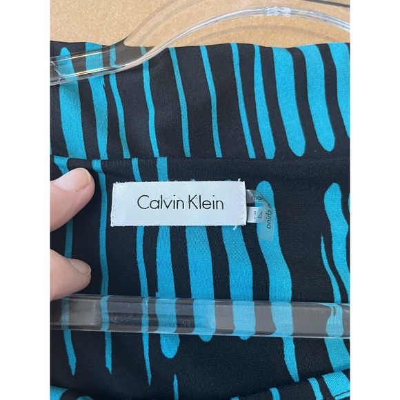 Calvin Klein Womens Black Teal Patterned 3/4 Sleeve Dress Size 14 Office Teacher - Picture 8 of 8